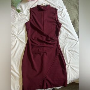 Burgundy mini dress with sinched side